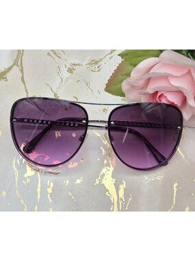 Vince Camuto VC954 SLV Rimless Navigator Sunglasses Silver Purple Lens